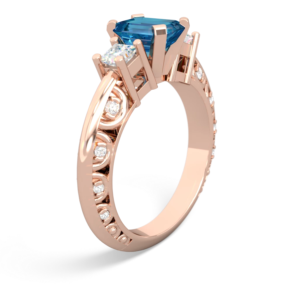 London Topaz Art Deco Diamond 7X5 Emerald-Cut Engagement 14K Rose Gold ring R20017EM