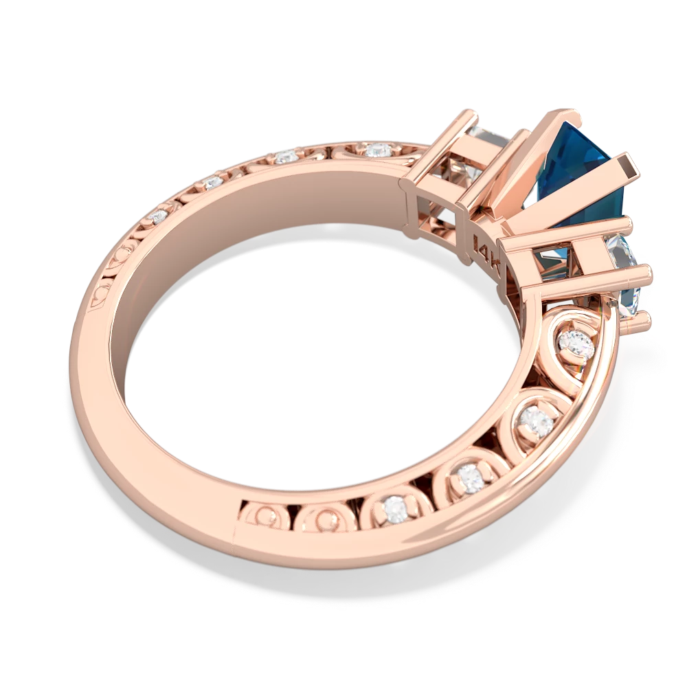 London Topaz Art Deco Diamond 7X5 Emerald-Cut Engagement 14K Rose Gold ring R20017EM