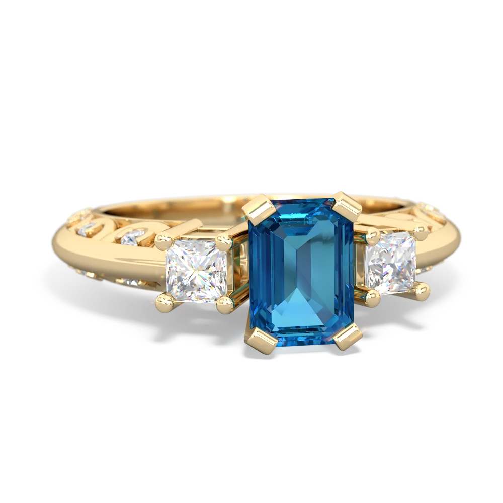 London Topaz Art Deco Diamond 7X5 Emerald-Cut Engagement 14K Yellow Gold ring R20017EM