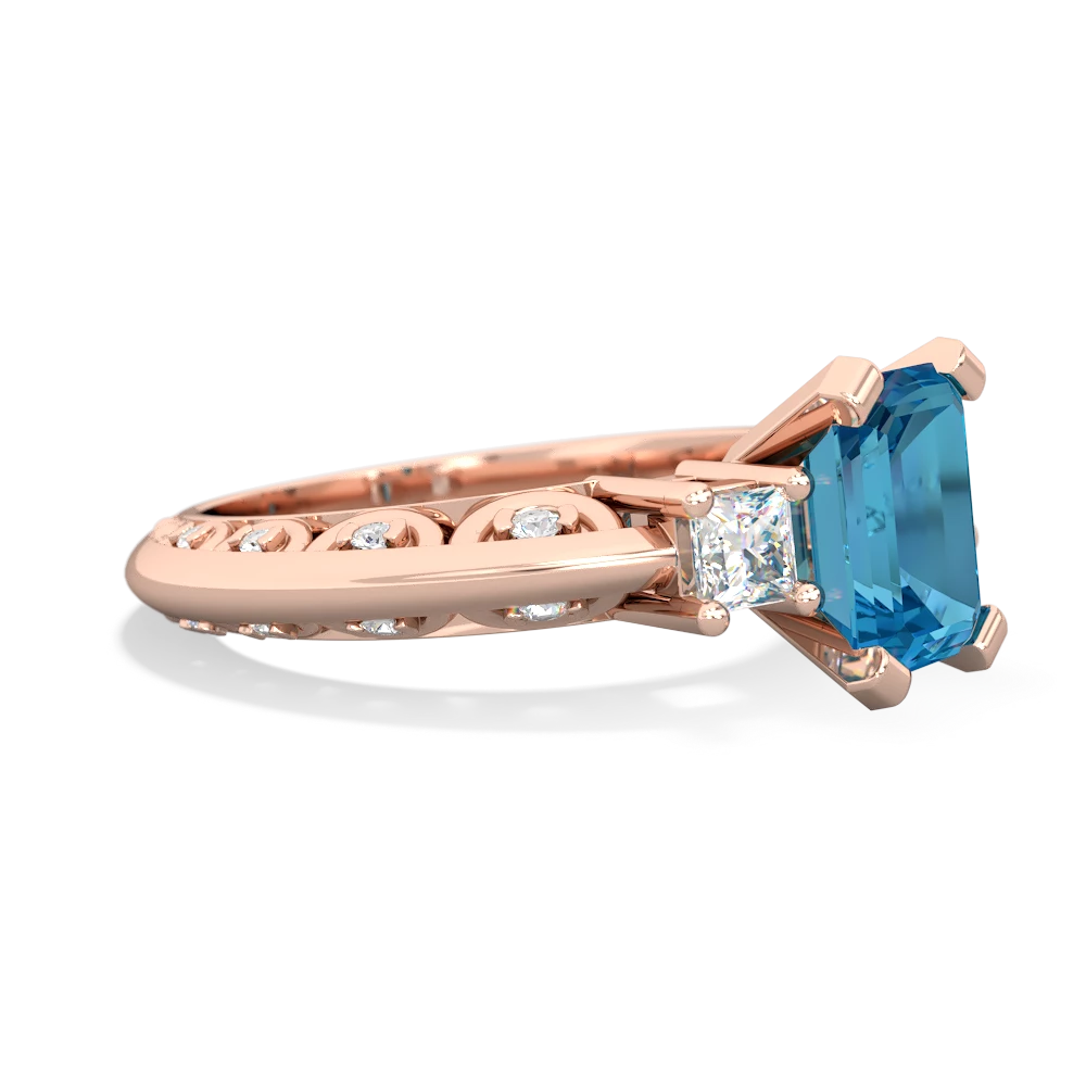 London Topaz Art Deco Diamond 8X6 Emerald-Cut Engagement 14K Rose Gold ring R20018EM