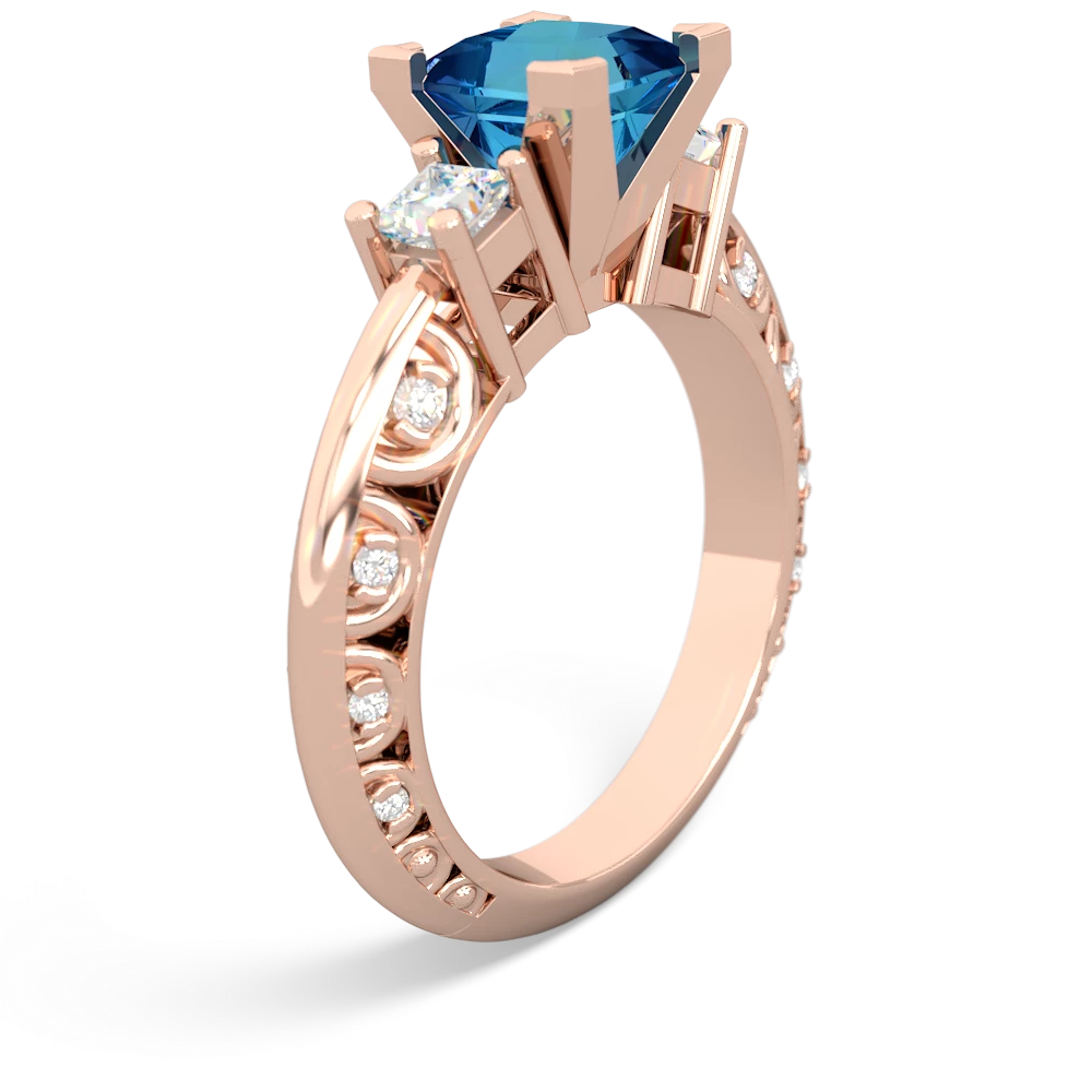 London Topaz Art Deco Diamond Engagement 6Mm Princess 14K Rose Gold ring R2001
