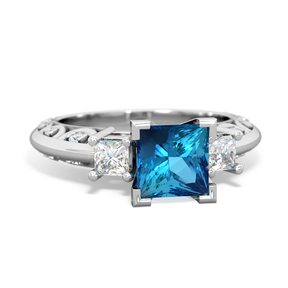 London Topaz Art Deco Diamond Engagement 6Mm Princess 14K White Gold ring R2001
