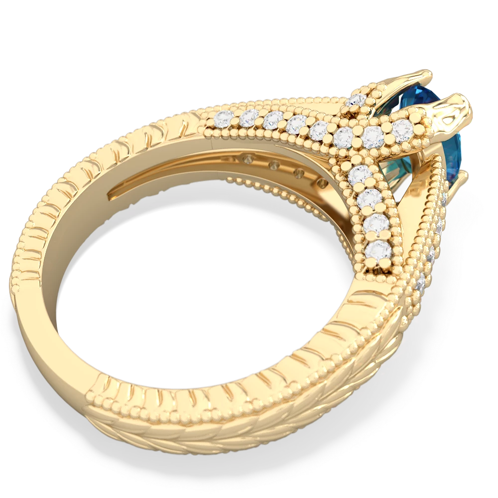 London Topaz Antique Style Milgrain Diamond 14K Yellow Gold ring R2028