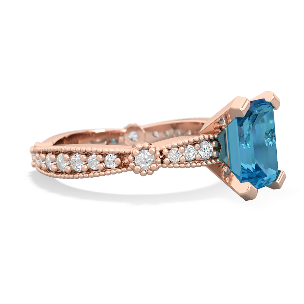 London Topaz Sparkling Tiara 8X6 Emerald-Cut 14K Rose Gold ring R26298EM