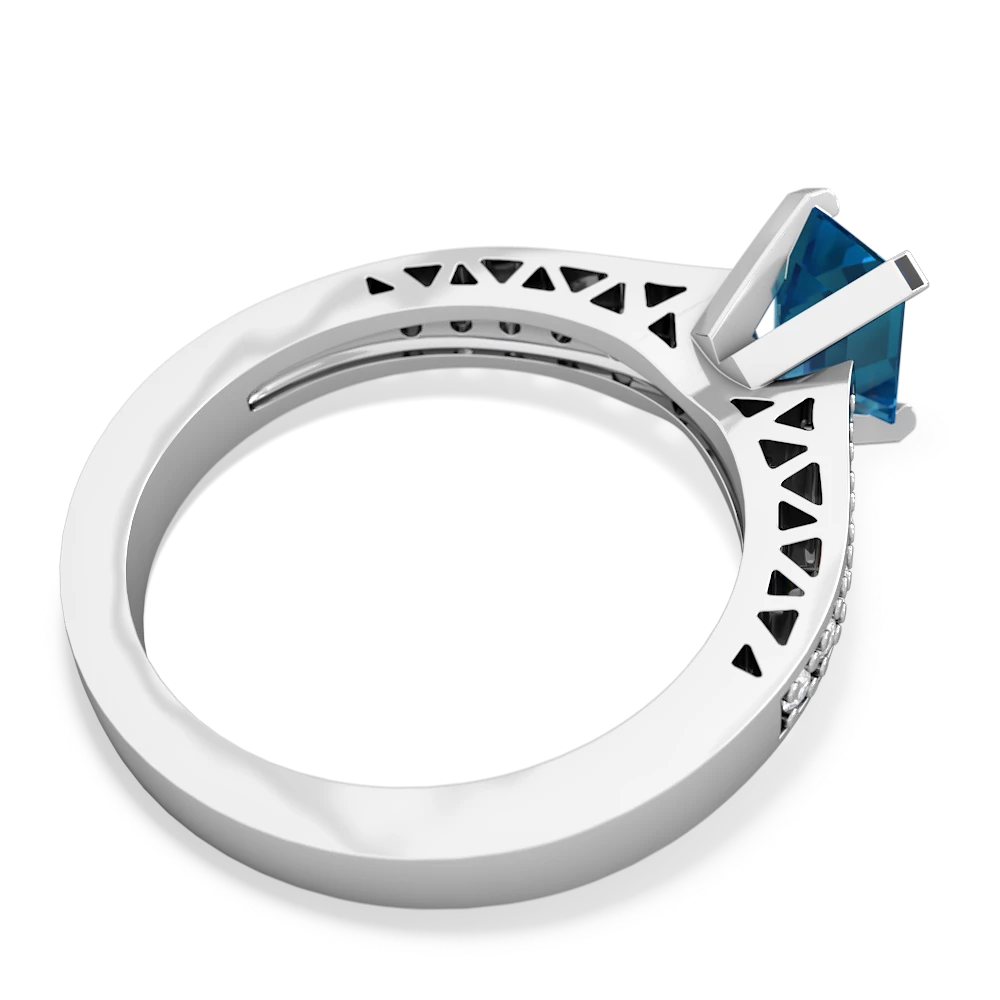 London Topaz Art Deco Engagement 7X5mm Emerald-Cut 14K White Gold ring R26357EM