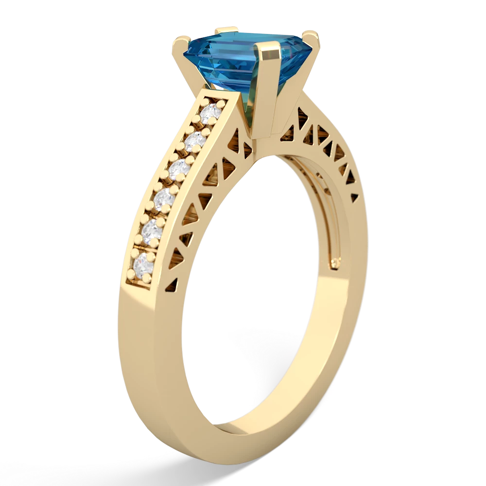 London Topaz Art Deco Engagement 7X5mm Emerald-Cut 14K Yellow Gold ring R26357EM