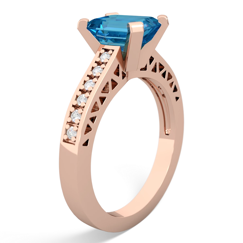 London Topaz Art Deco Engagement 8X6mm Emerald-Cut 14K Rose Gold ring R26358EM