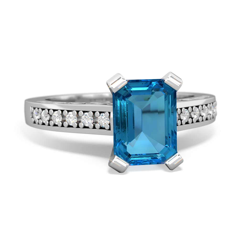 London Topaz Art Deco Engagement 8X6mm Emerald-Cut 14K White Gold ring R26358EM