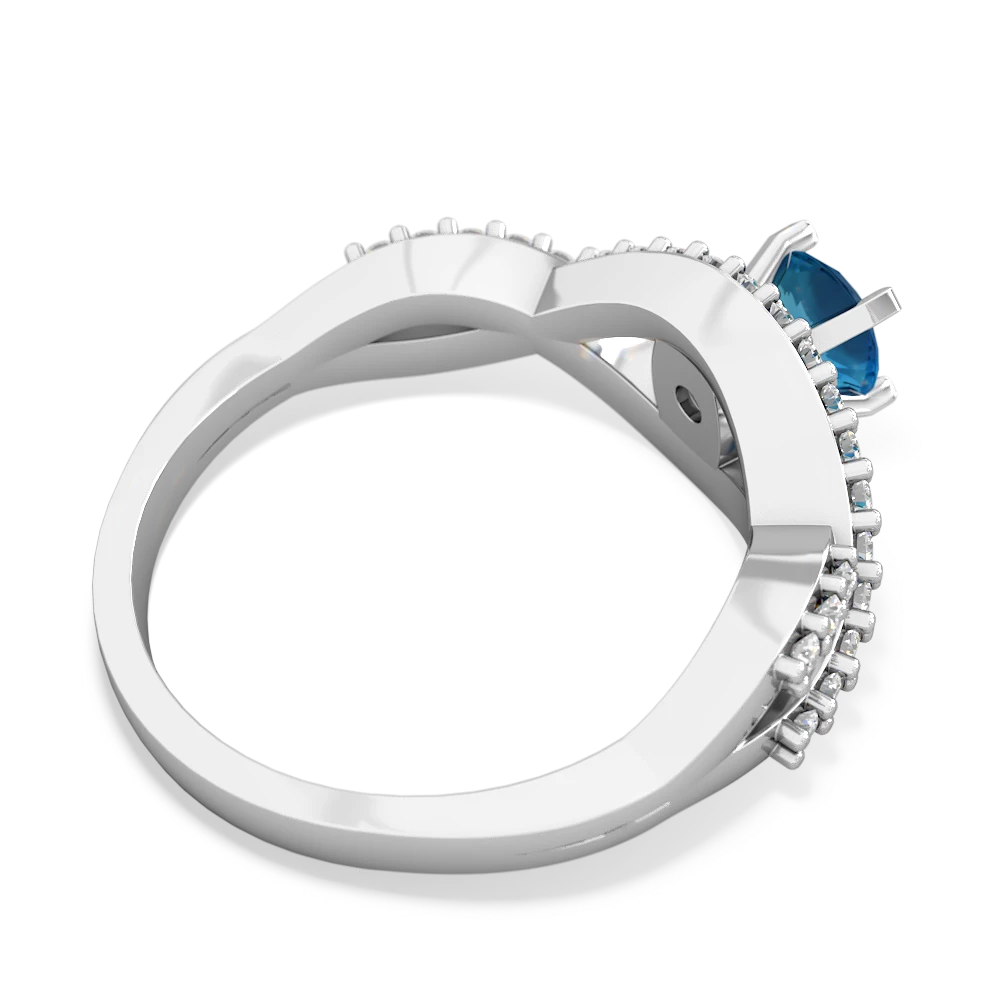 London Topaz Diamond Twist 5Mm Round Engagment  14K White Gold ring R26405RD