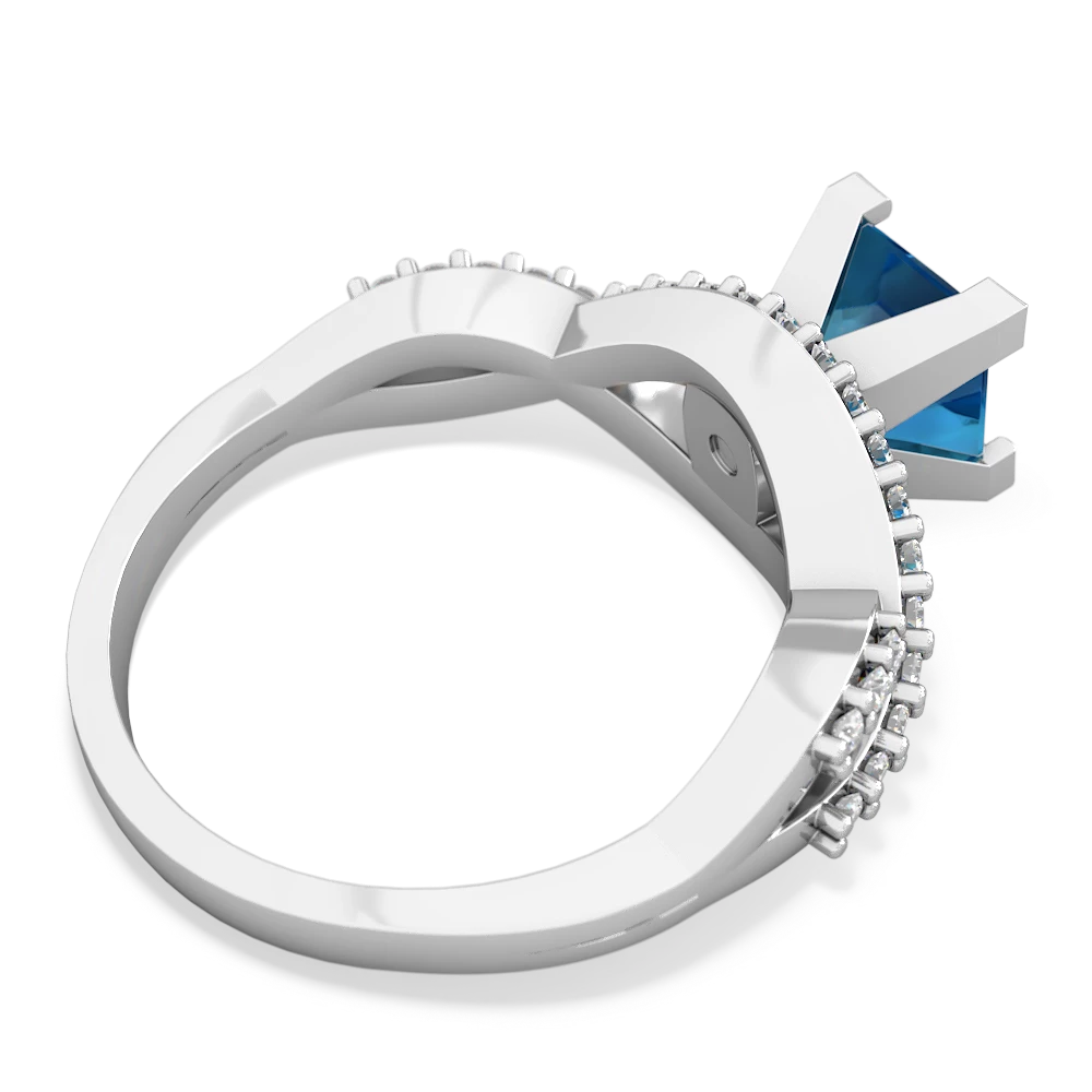 London Topaz Diamond Twist 6Mm Princess Engagment  14K White Gold ring R26406SQ