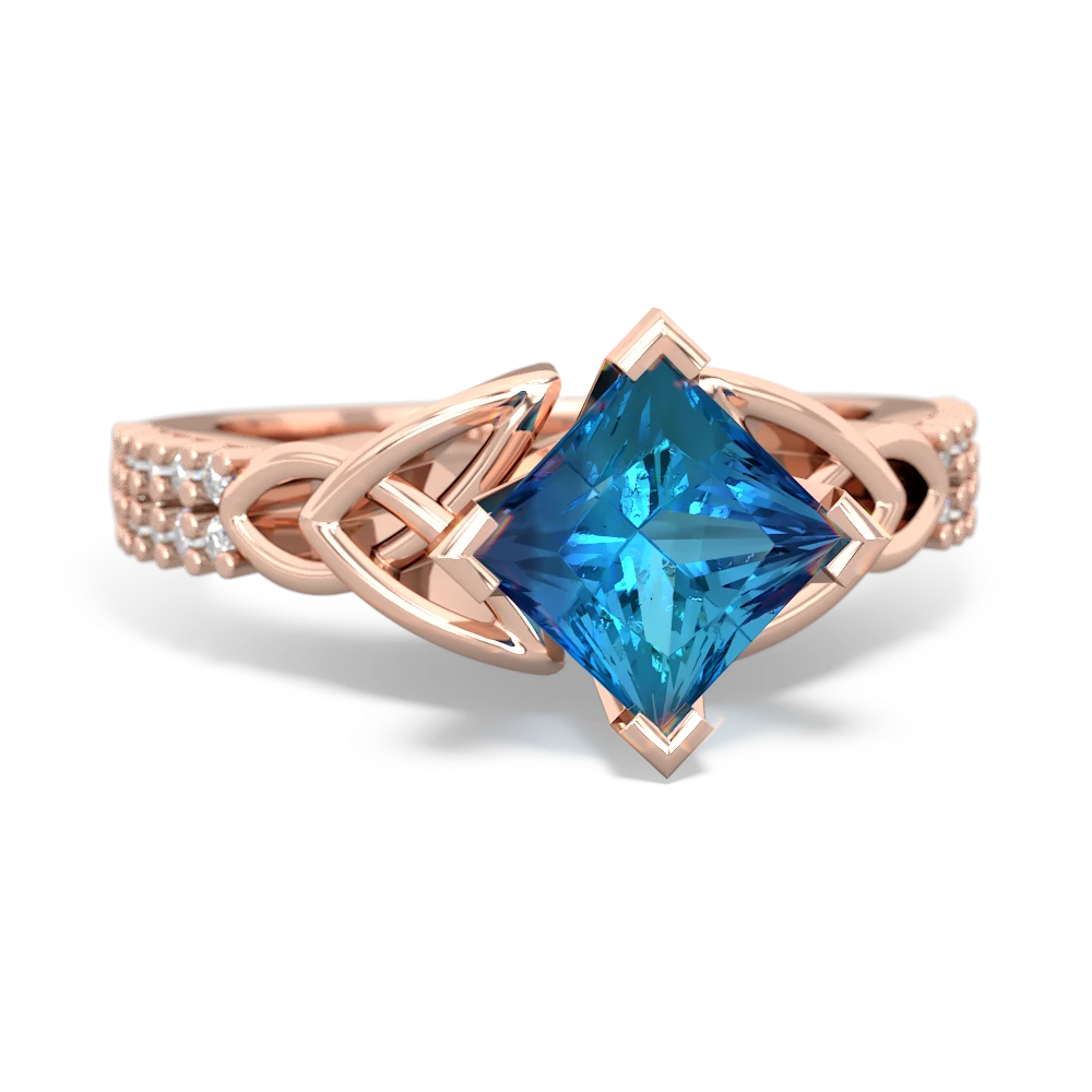 London Topaz Celtic Knot 6Mm Princess Engagement 14K Rose Gold ring R26446SQ