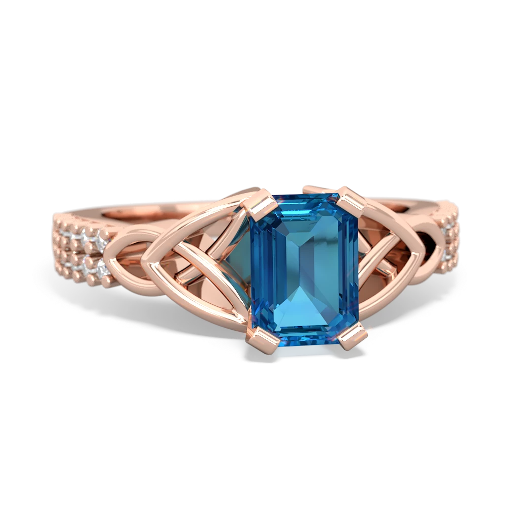 London Topaz Celtic Knot 7X5 Emerald-Cut Engagement 14K Rose Gold ring R26447EM