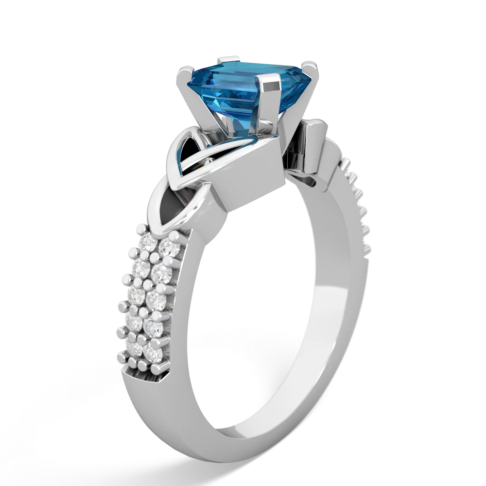 London Topaz Celtic Knot 7X5 Emerald-Cut Engagement 14K White Gold ring R26447EM