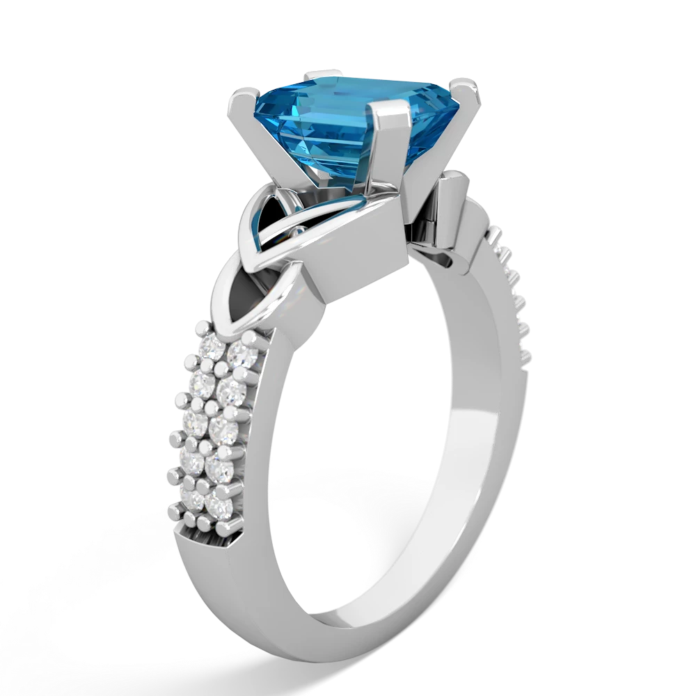 London Topaz Celtic Knot 8X6 Emerald-Cut Engagement 14K White Gold ring R26448EM