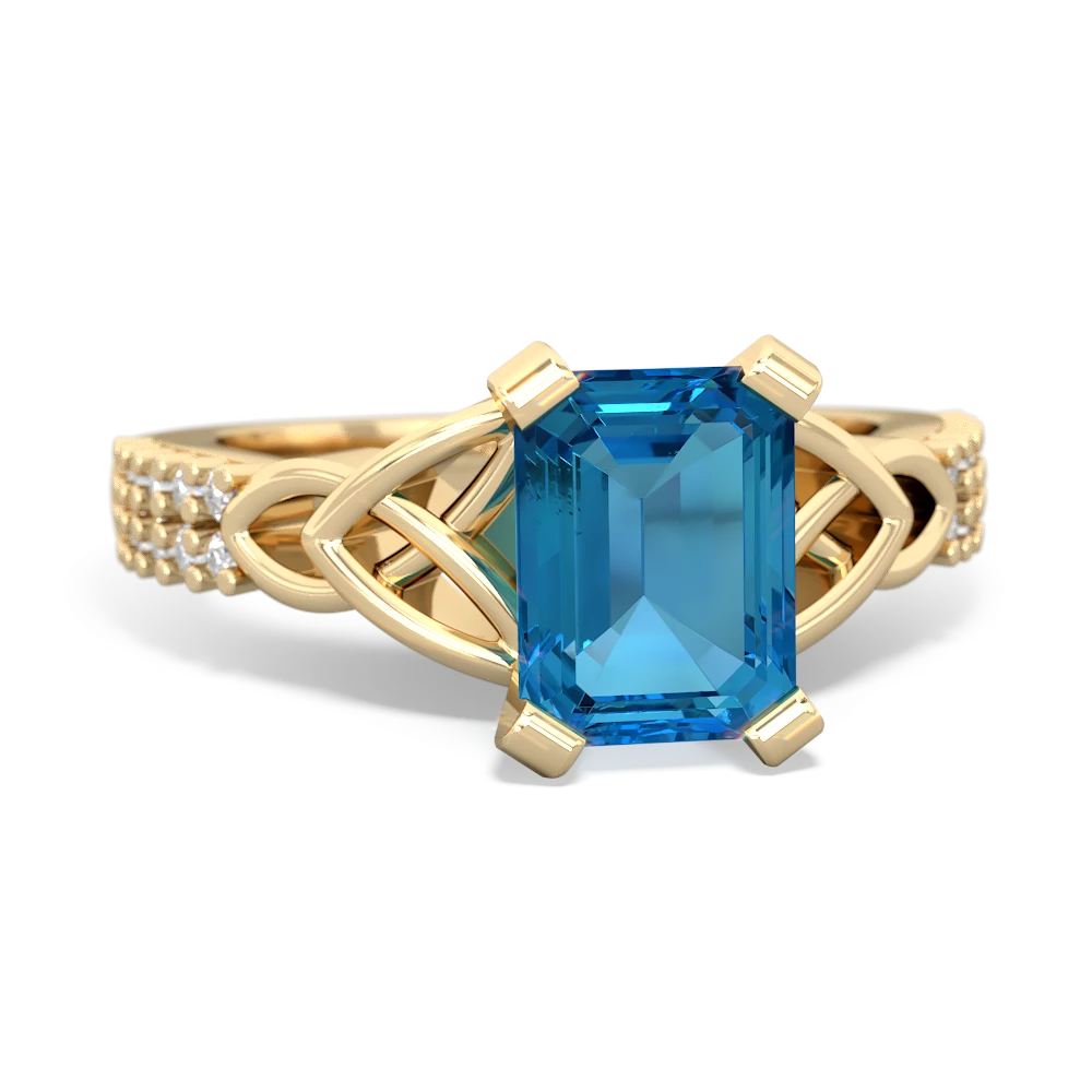 London Topaz Celtic Knot 8X6 Emerald-Cut Engagement 14K Yellow Gold ring R26448EM