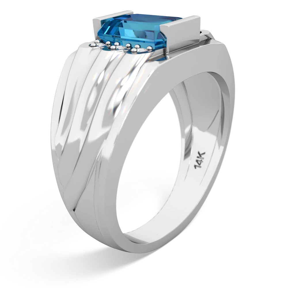 London Topaz Men's 9X7mm Emerald-Cut 14K White Gold ring R1835