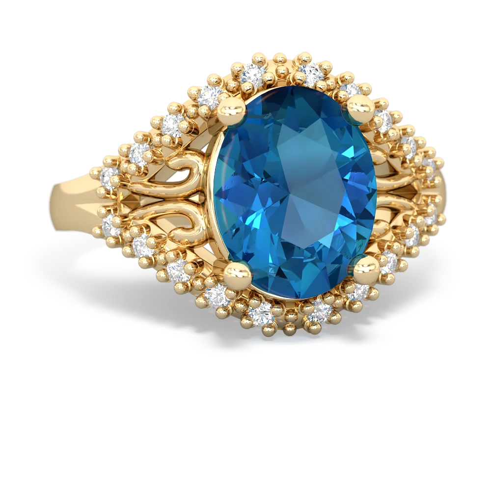 London Topaz Antique Style Cocktail 14K Yellow Gold ring R2564