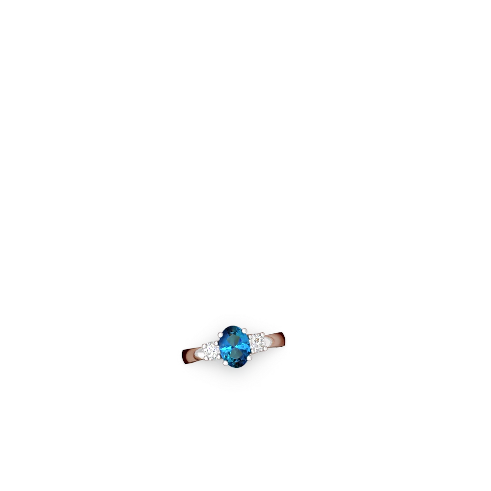 London Topaz Diamond Three Stone Oval Trellis 14K White Gold ring R4024