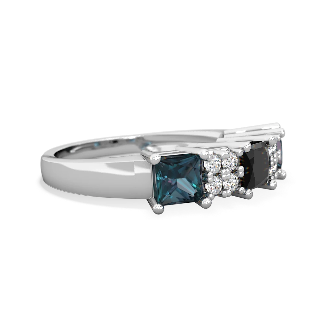 Onyx Three Stone Diamond Cluster 14K White Gold ring R2592