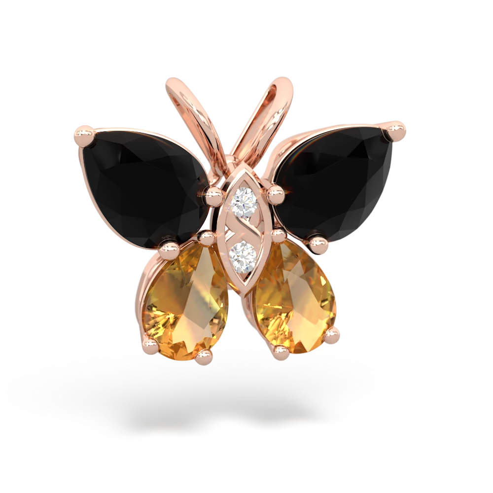 Onyx Butterfly 14K Rose Gold pendant P2215