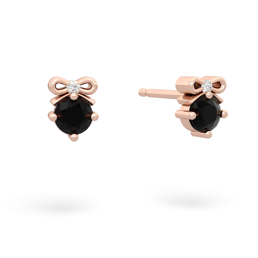 Onyx Diamond Bows 14K Rose Gold earrings E7002