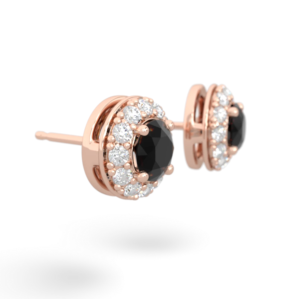 Onyx Diamond Halo 14K Rose Gold earrings E5370