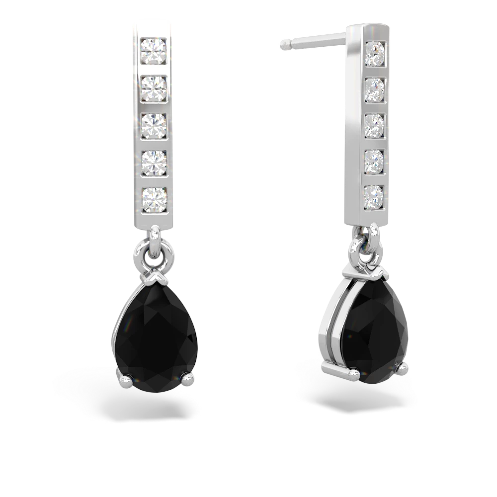 Onyx Art Deco Diamond Drop 14K White Gold earrings E5324