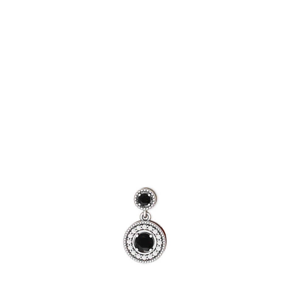 Onyx Halo Dangle 14K White Gold earrings E5319