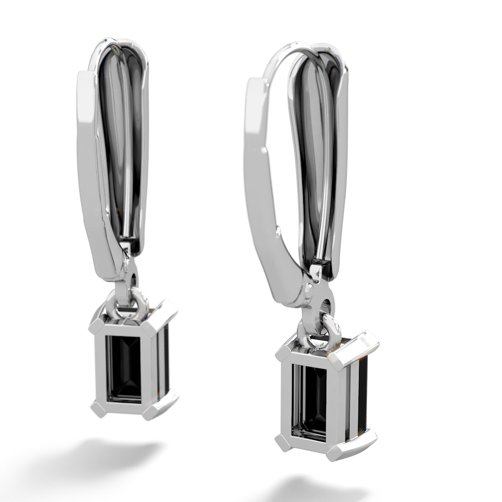 Onyx 6X4mm Emerald-Cut Lever Back 14K White Gold earrings E2855