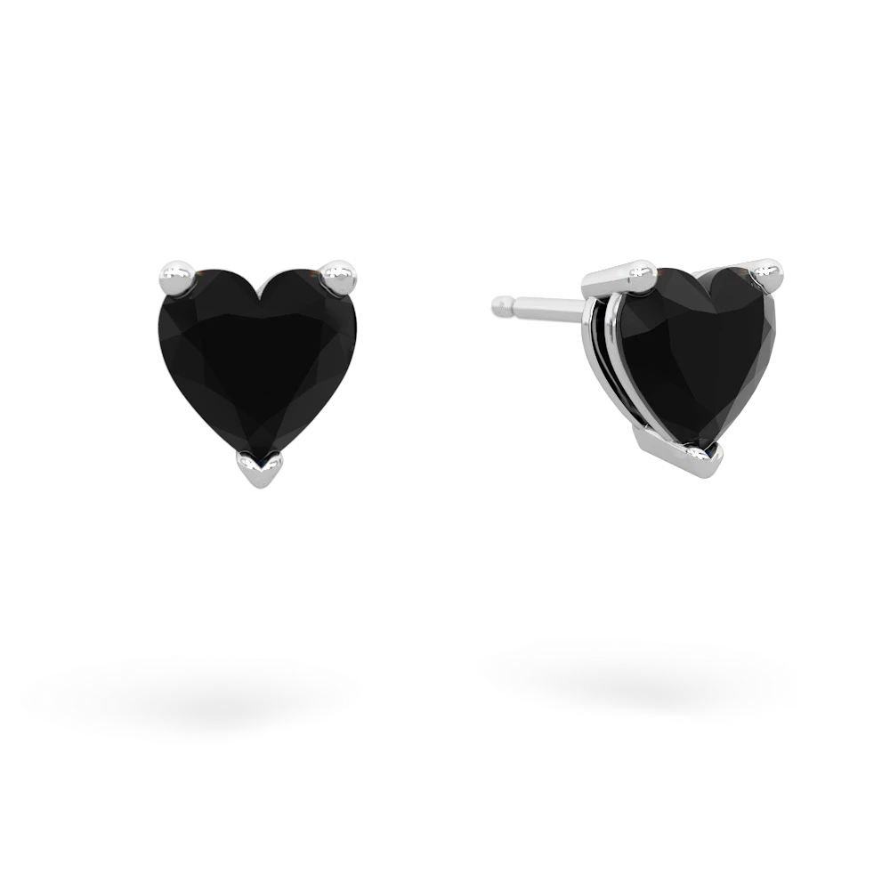 Onyx 6Mm Heart Stud 14K White Gold earrings E1862