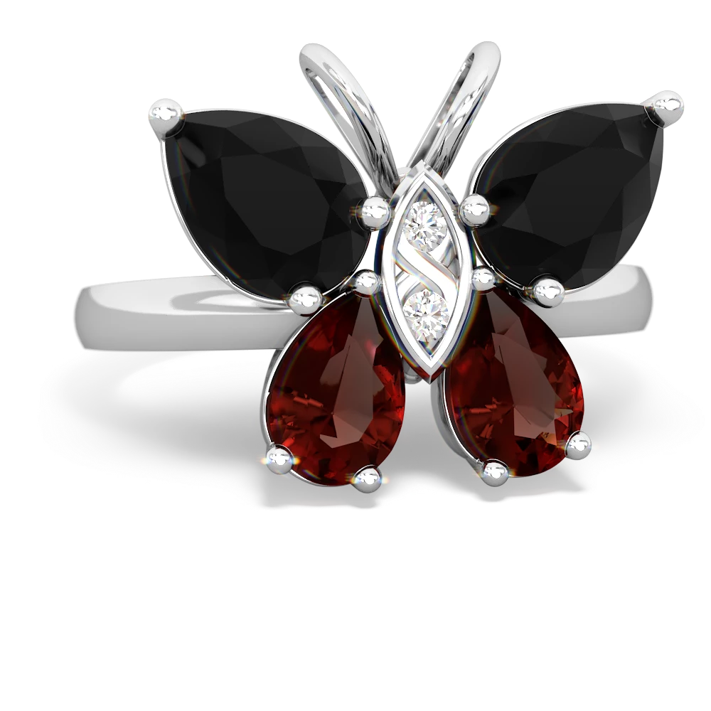 Onyx Butterfly 14K White Gold ring R2215