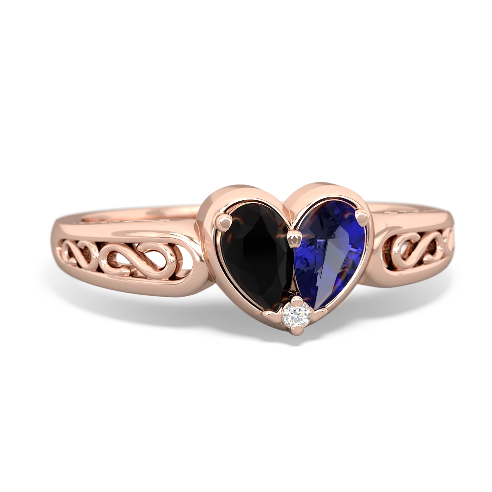 Onyx Filligree 'One Heart' 14K Rose Gold ring R5070