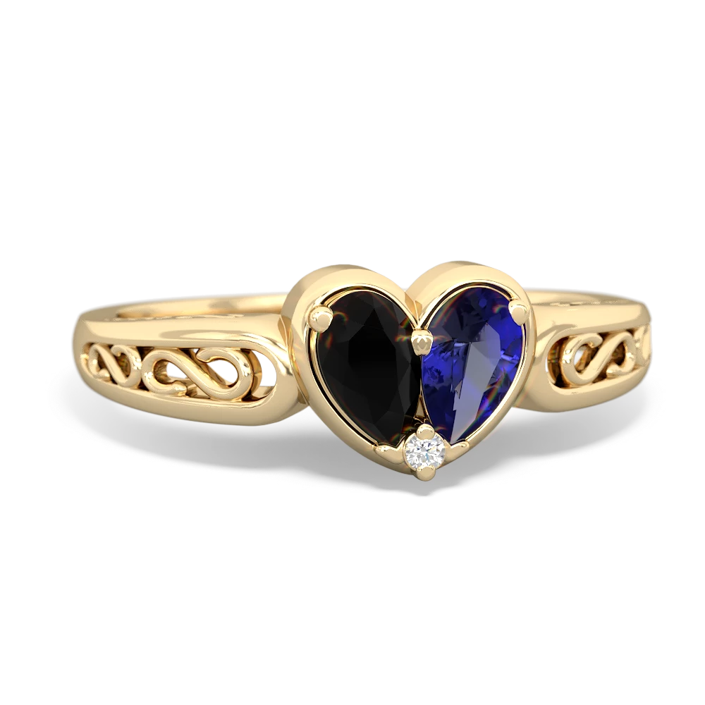 Onyx Filligree 'One Heart' 14K Yellow Gold ring R5070
