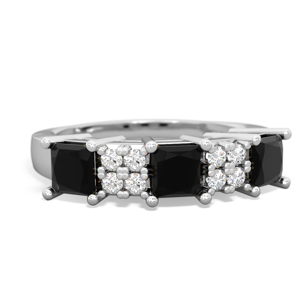 Onyx Three Stone Diamond Cluster 14K White Gold ring R2592