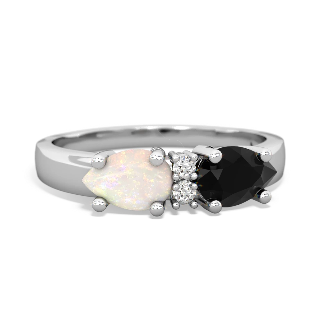 Onyx Pear Bowtie 14K White Gold ring R0865