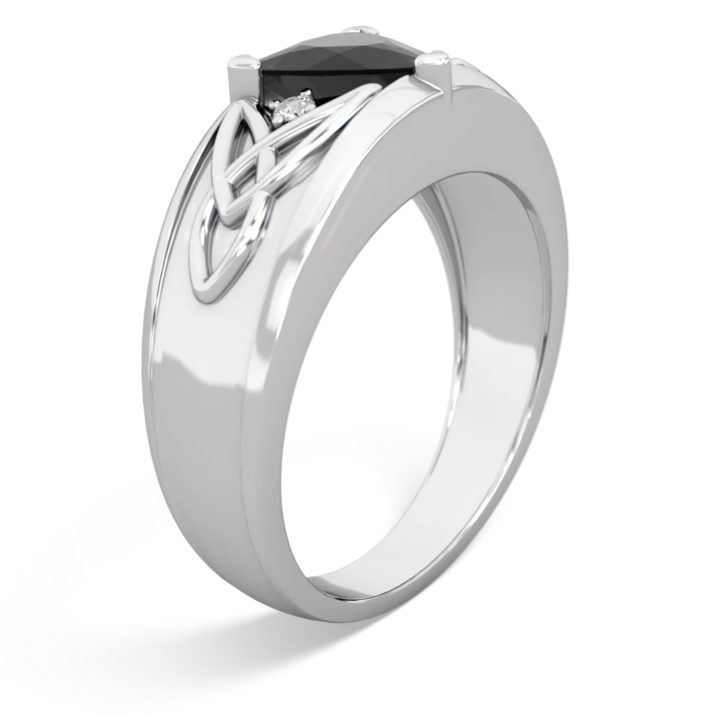 Onyx Celtic Trinity Knot Men's 14K White Gold ring R0440