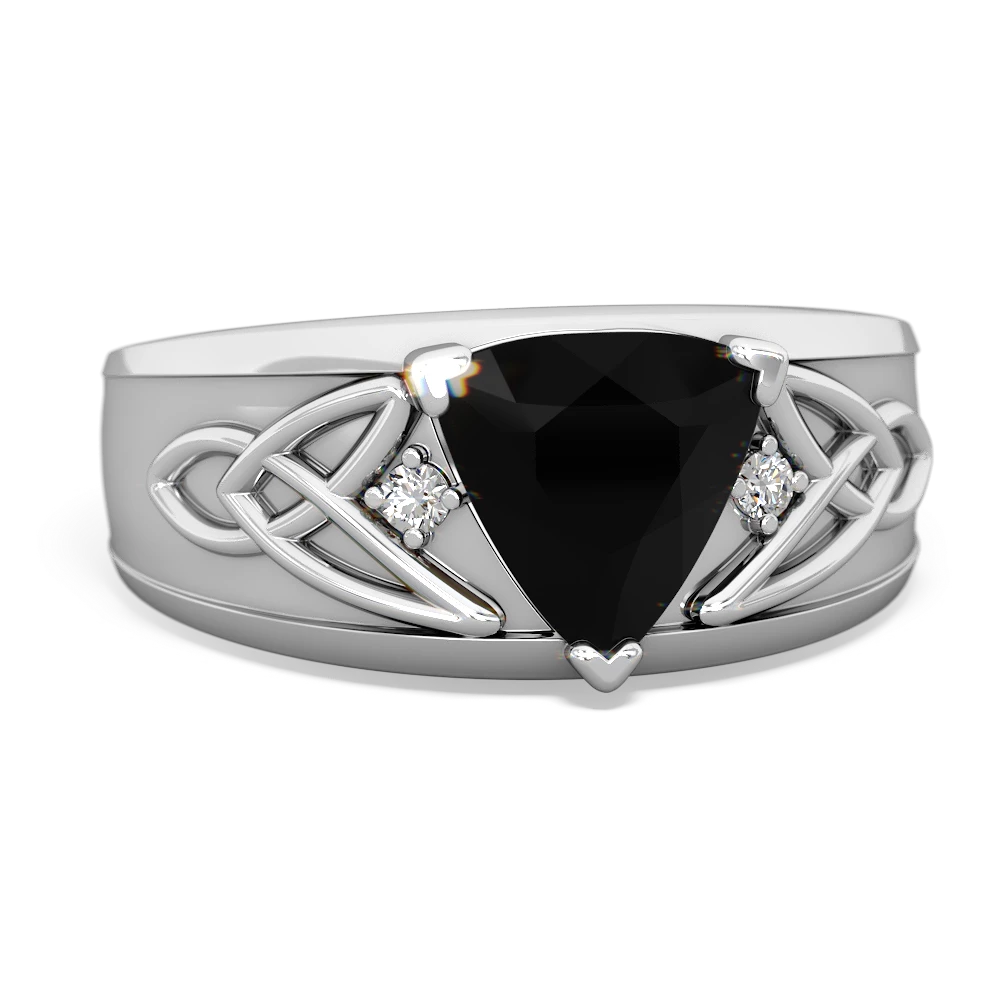 Onyx Celtic Trinity Knot Men's 14K White Gold ring R0440