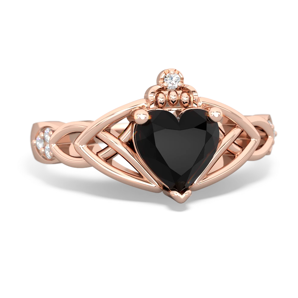 Onyx Claddagh Celtic Knot Diamond 14K Rose Gold ring R5001