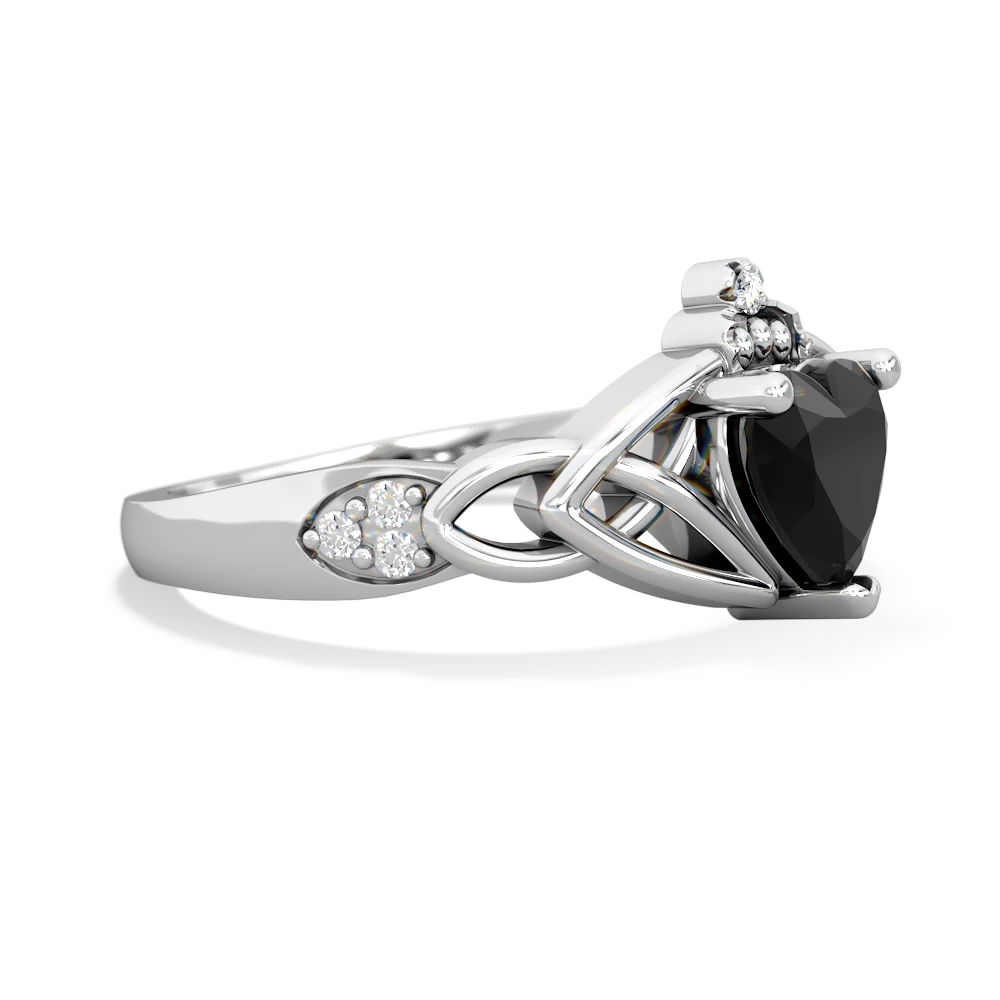 Onyx Claddagh Celtic Knot Diamond 14K White Gold ring R5001
