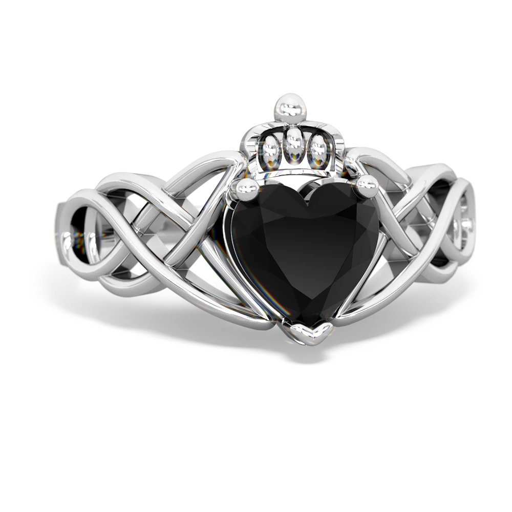 Onyx Claddagh Celtic Knot 14K White Gold ring R2367