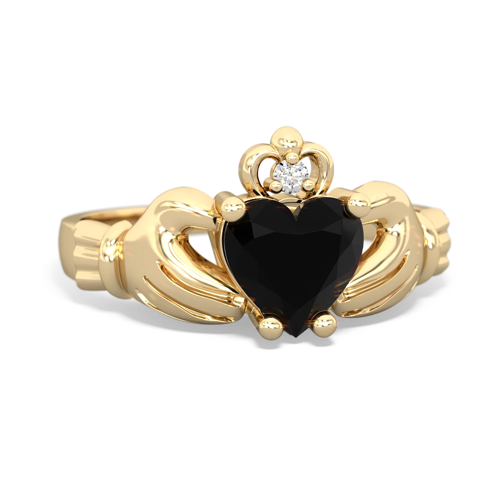 Onyx Claddagh Diamond Crown 14K Yellow Gold ring R2372