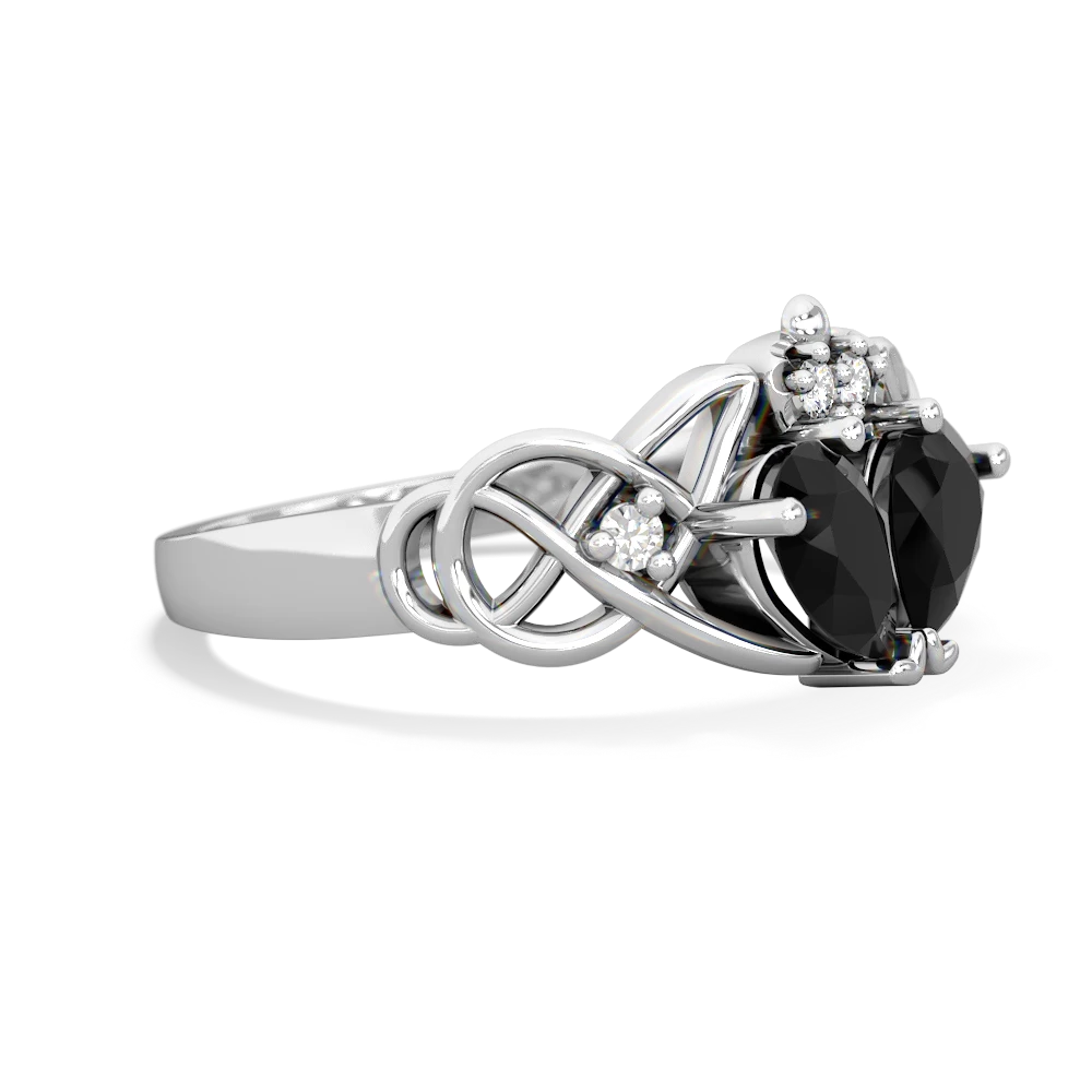 Onyx 'One Heart' Celtic Knot Claddagh 14K White Gold ring R5322