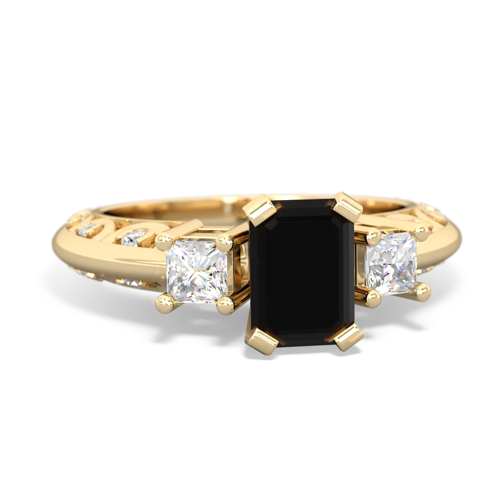 Onyx Art Deco Diamond 7X5 Emerald-Cut Engagement 14K Yellow Gold ring R20017EM
