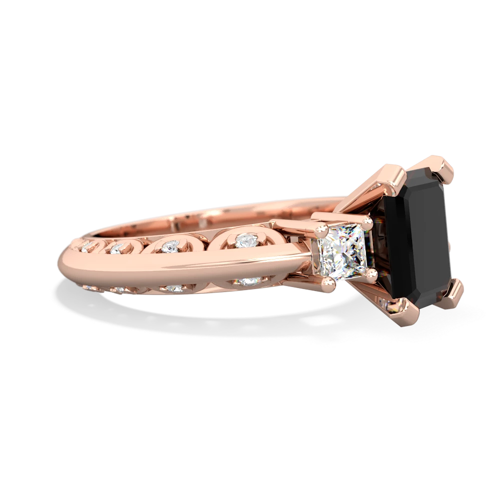 Onyx Art Deco Diamond 8X6 Emerald-Cut Engagement 14K Rose Gold ring R20018EM