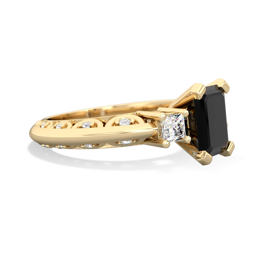 Onyx Art Deco Diamond 8X6 Emerald-Cut Engagement 14K Yellow Gold ring R20018EM