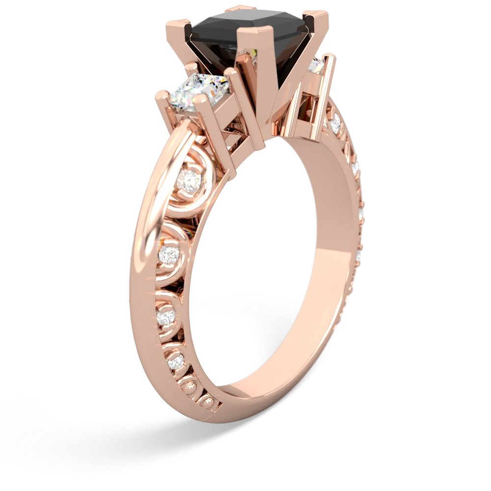 Onyx Art Deco Diamond Engagement 6Mm Princess 14K Rose Gold ring R2001