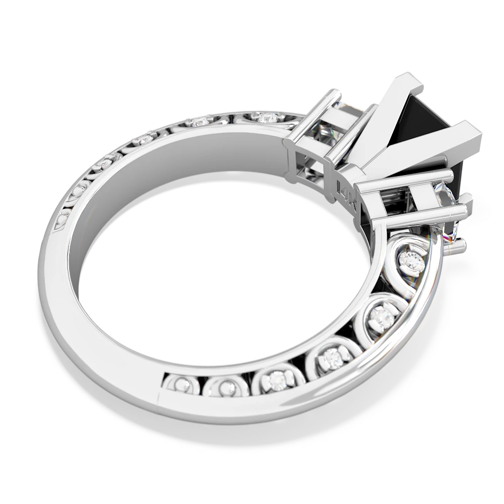 Onyx Art Deco Diamond Engagement 6Mm Princess 14K White Gold ring R2001
