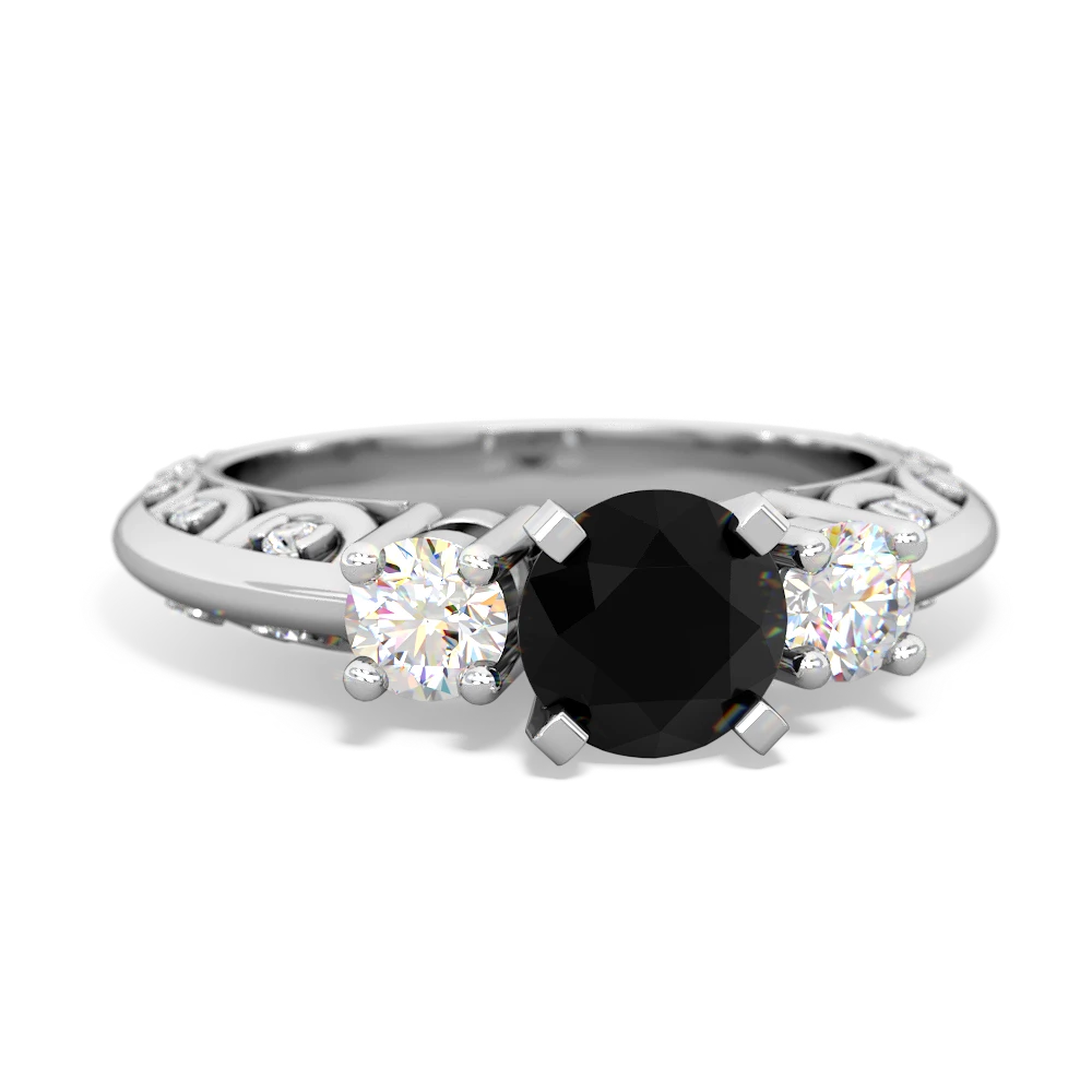 Onyx Art Deco Diamond 6Mm Round Engagment 14K White Gold ring R2003