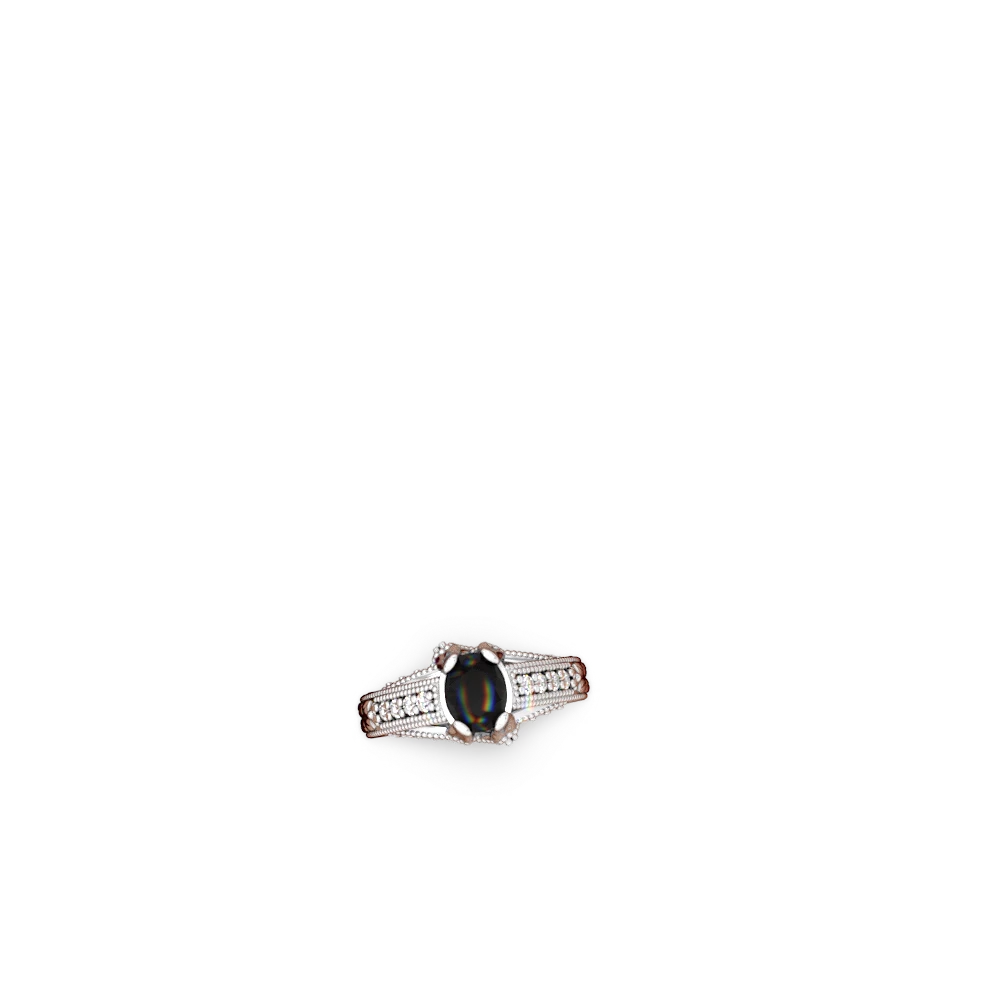 Onyx Antique Style Milgrain Diamond 14K White Gold ring R2028