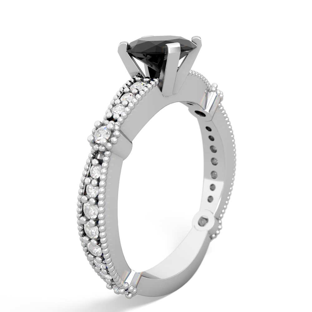 Onyx Sparkling Tiara 7X5mm Oval 14K White Gold ring R26297VL